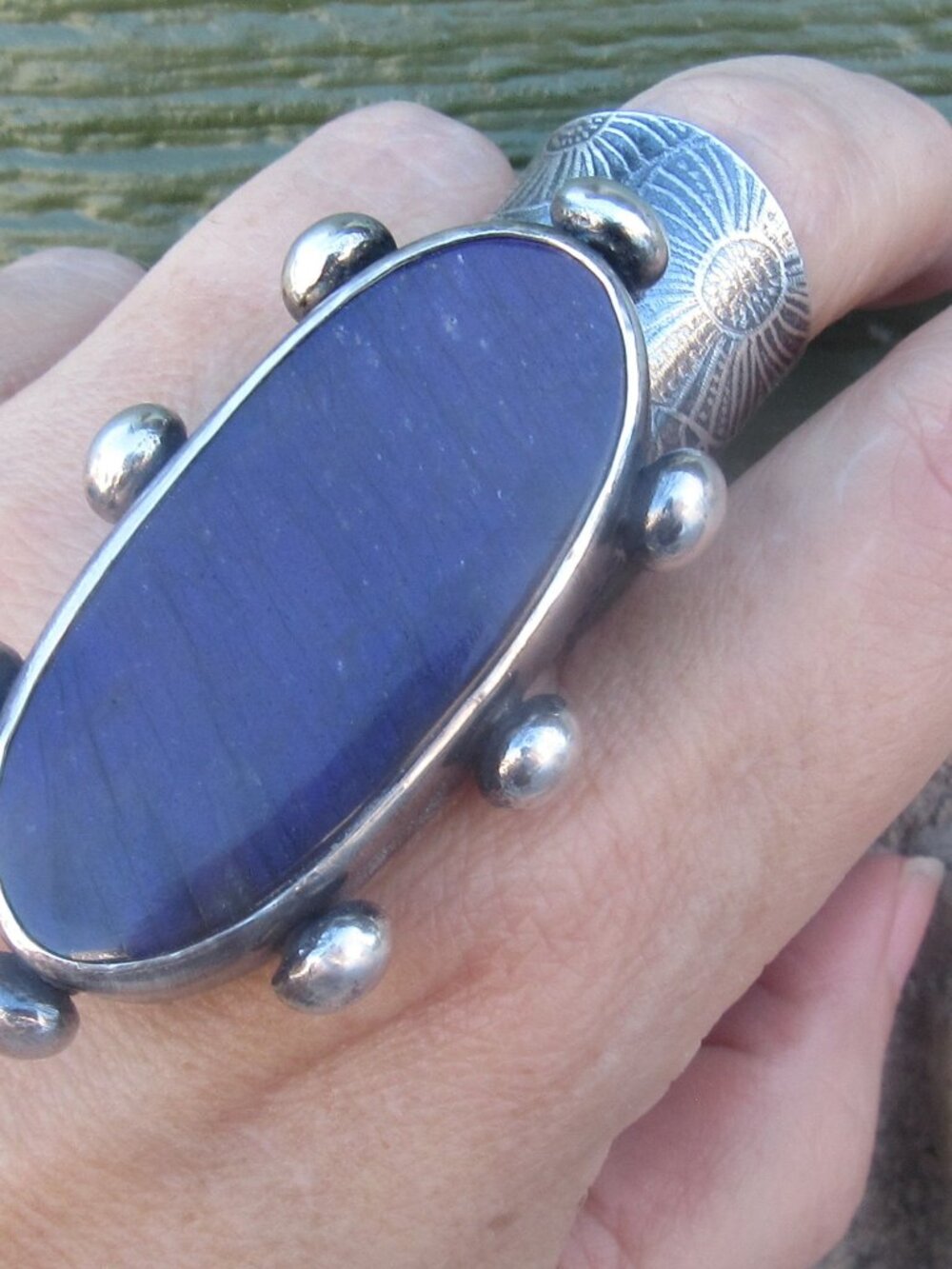 Rare Mary Ann De Jong Huge Flashy Purple Labradorite Sterling Silver Ring OOAK